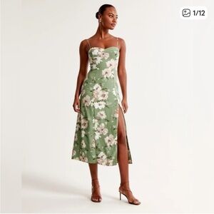 Abercrombie and Fitch Camille Midi Dress green floral size large petite